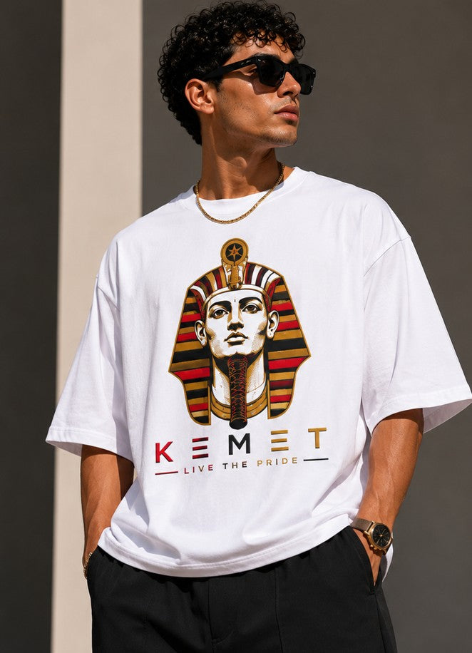 White Oversized Pharaoh Tee with logo